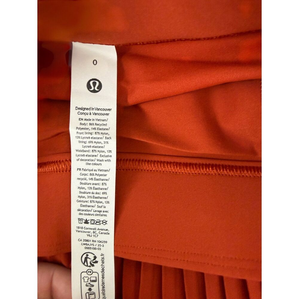 Lululemon High-Rise Lightweight Tennis Skirt with Built-In Liner - Size 0 - Picture 7 of 9